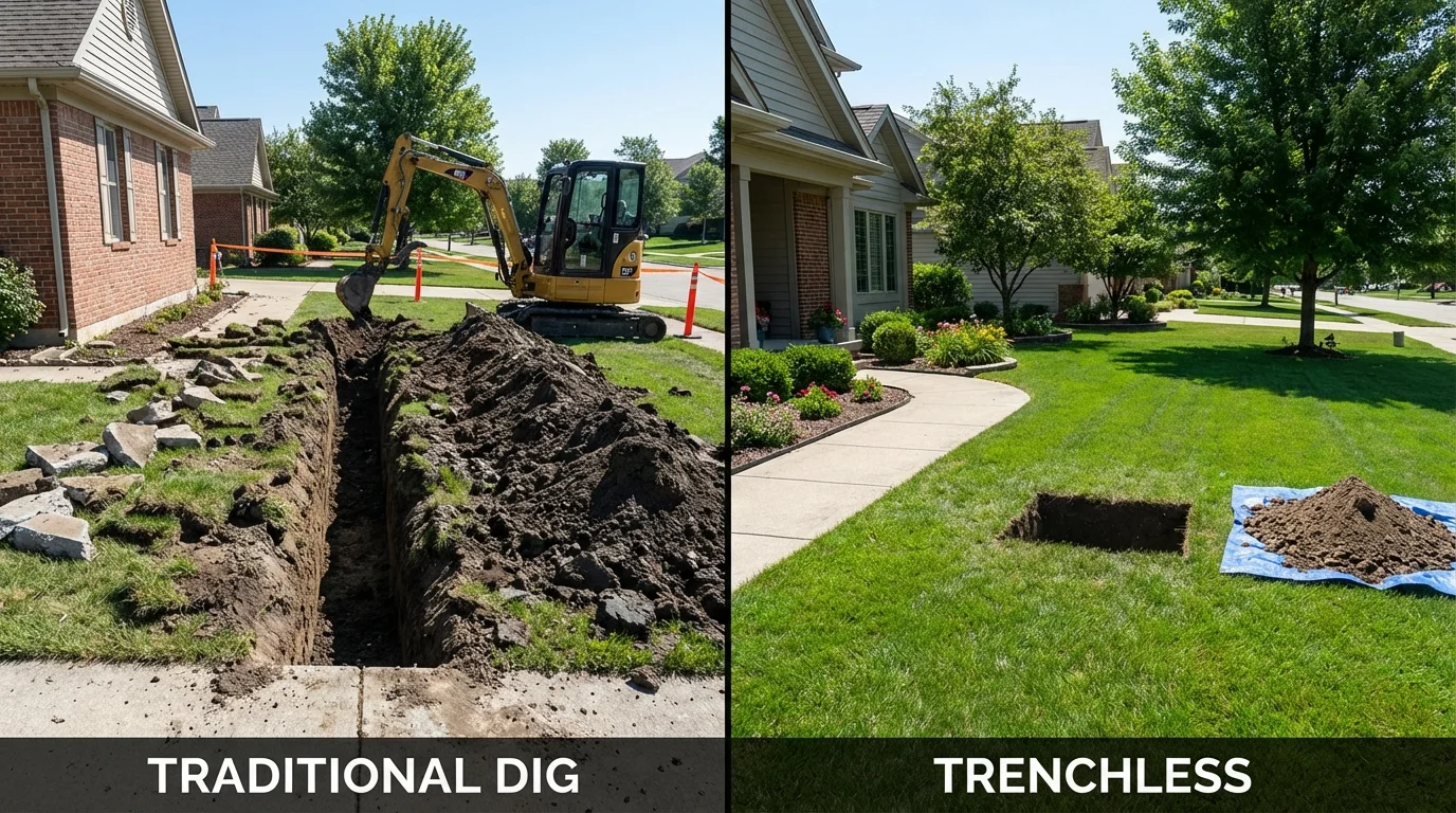Trenchless sewer repair with minimal yard damage versus traditional excavation in Stanton, TX